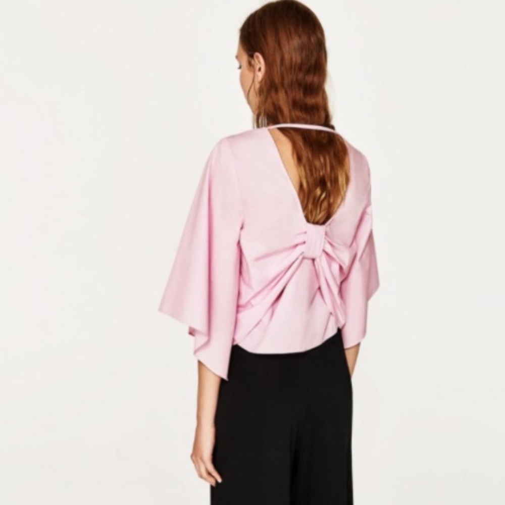 ZARA BASIC Barbie Pink Bow Back Top